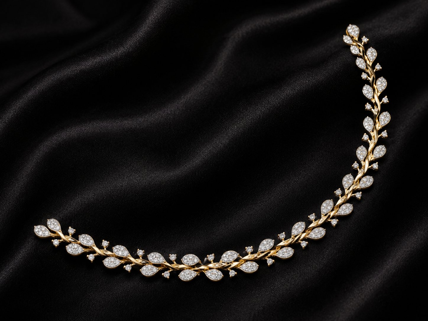 Leafsong, diamond leaf and gold vine necklace