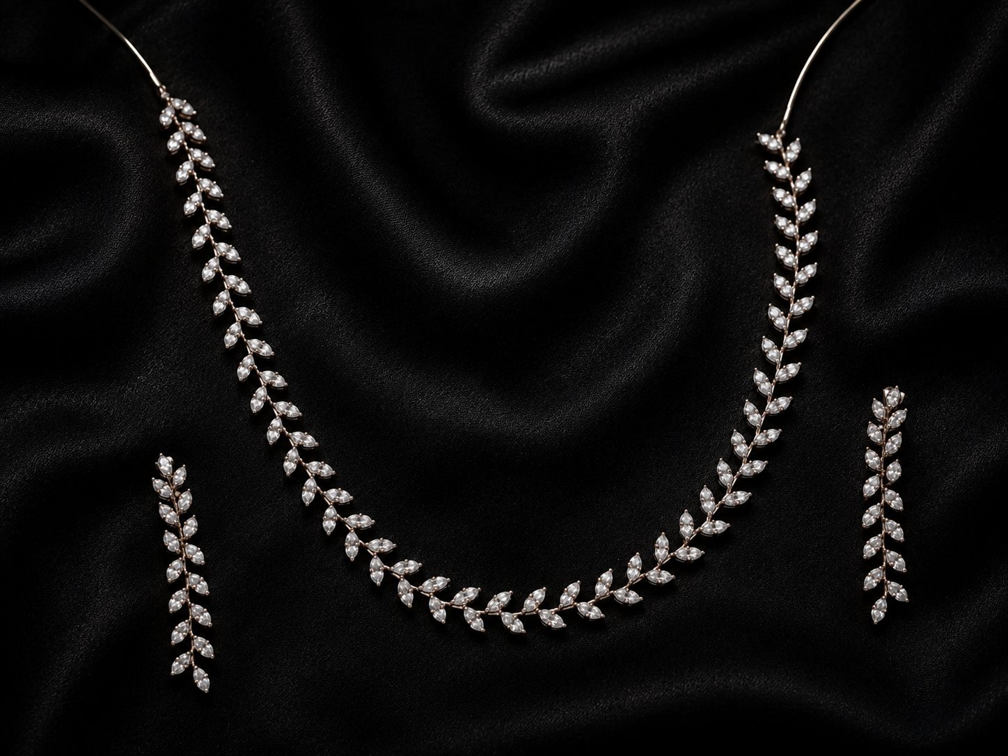 Leaves of Love, marquise diamond leaf necklace with matching earrings