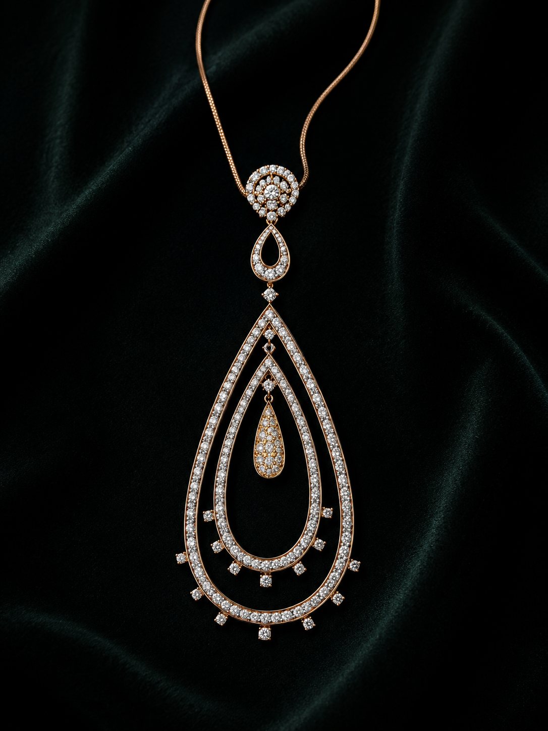 Solstice Tear, rose gold diamond teardrop pendant necklace