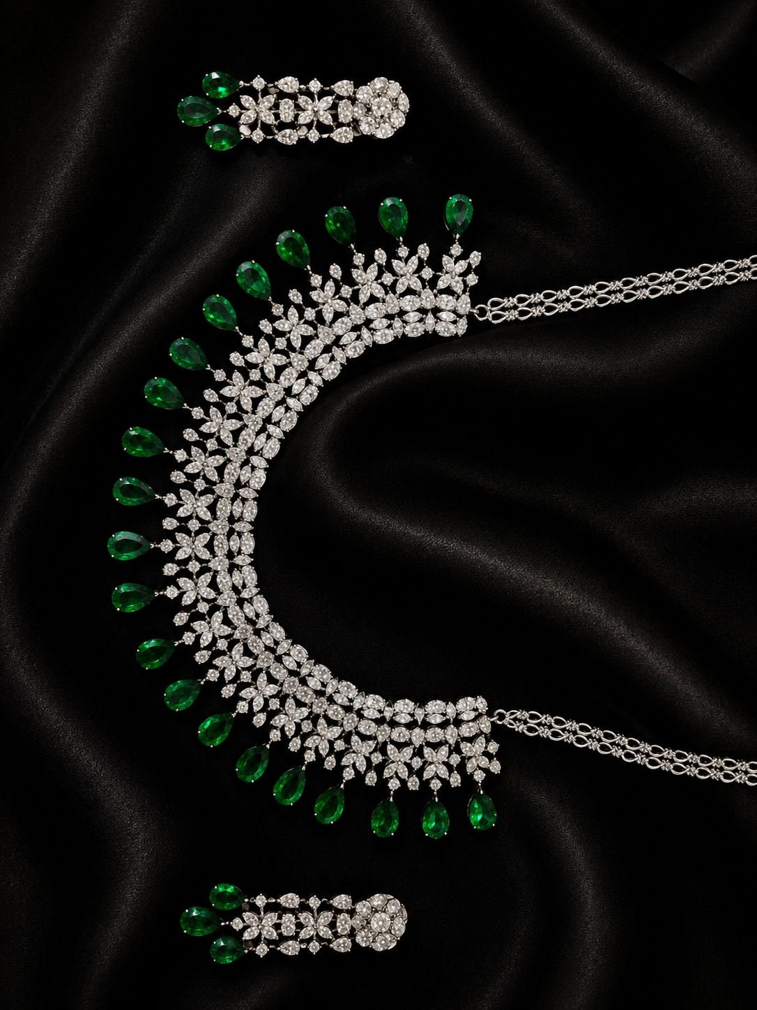 Forest Heirloom, emerald drop and diamond necklace set