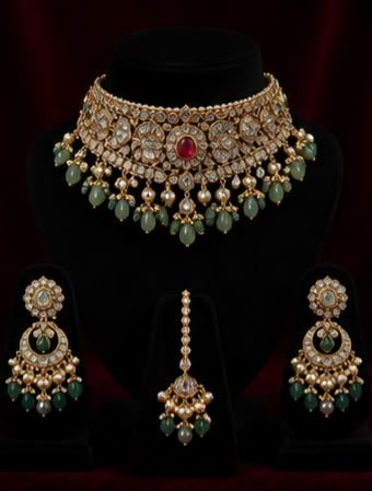 The Jade Regent, kundan choker set with green drops