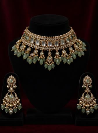 The Palace Veranda, kundan choker set with mint drops