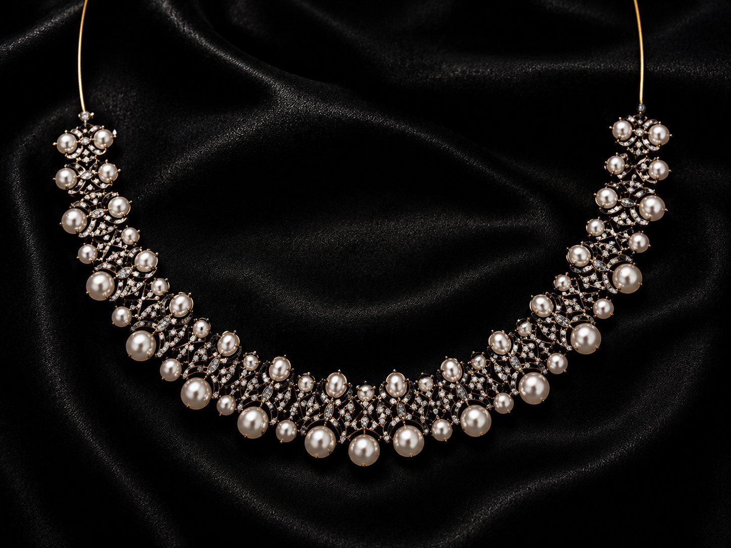 Pearl Sonata, graduated pearl and diamond lattice necklace