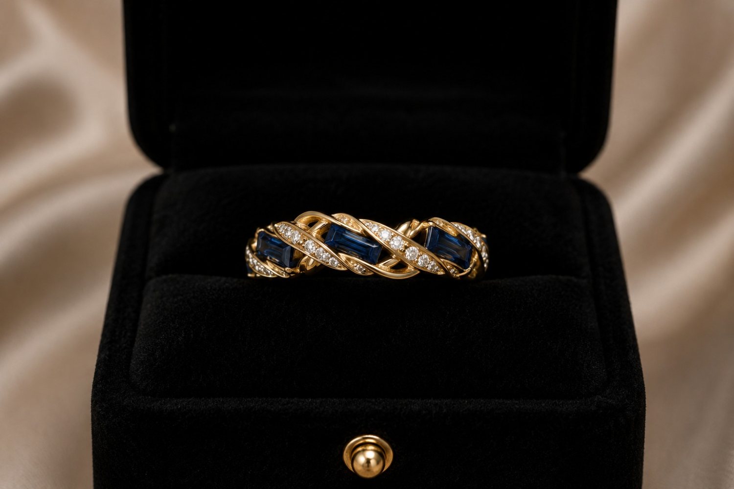 The Plot Twist, sapphire and diamond gold band
