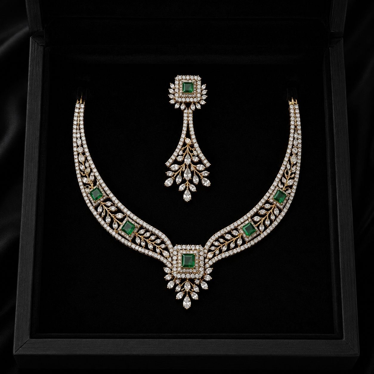The Emerald Square, square emeralds and diamonds in white gold