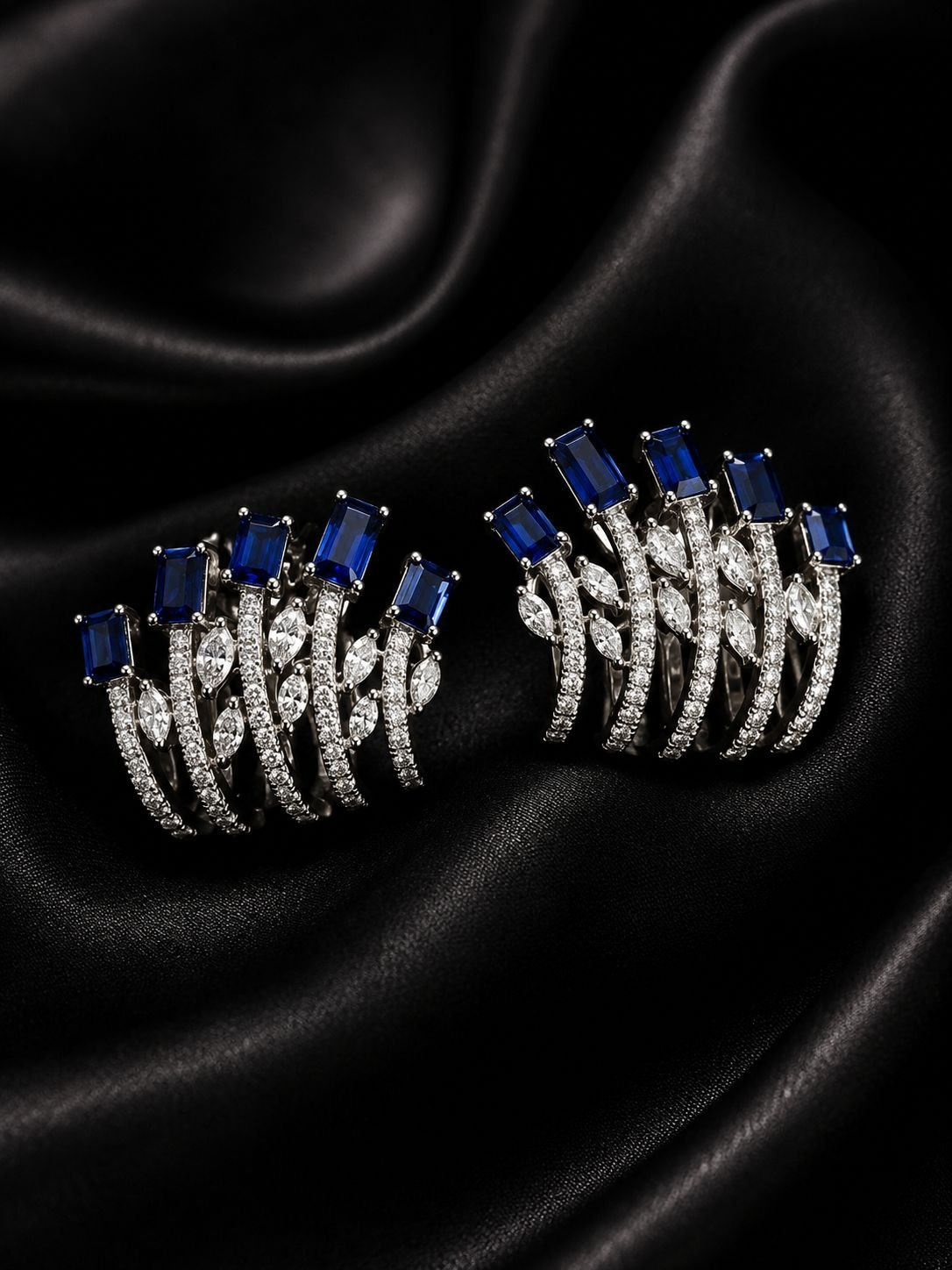 Celestial Rise, sapphire and diamond multi-row earrings