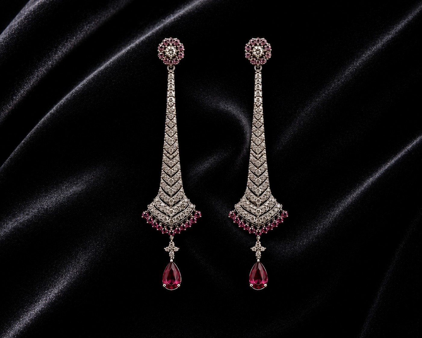 The Secret Garden, emerald and onyx chandelier earrings