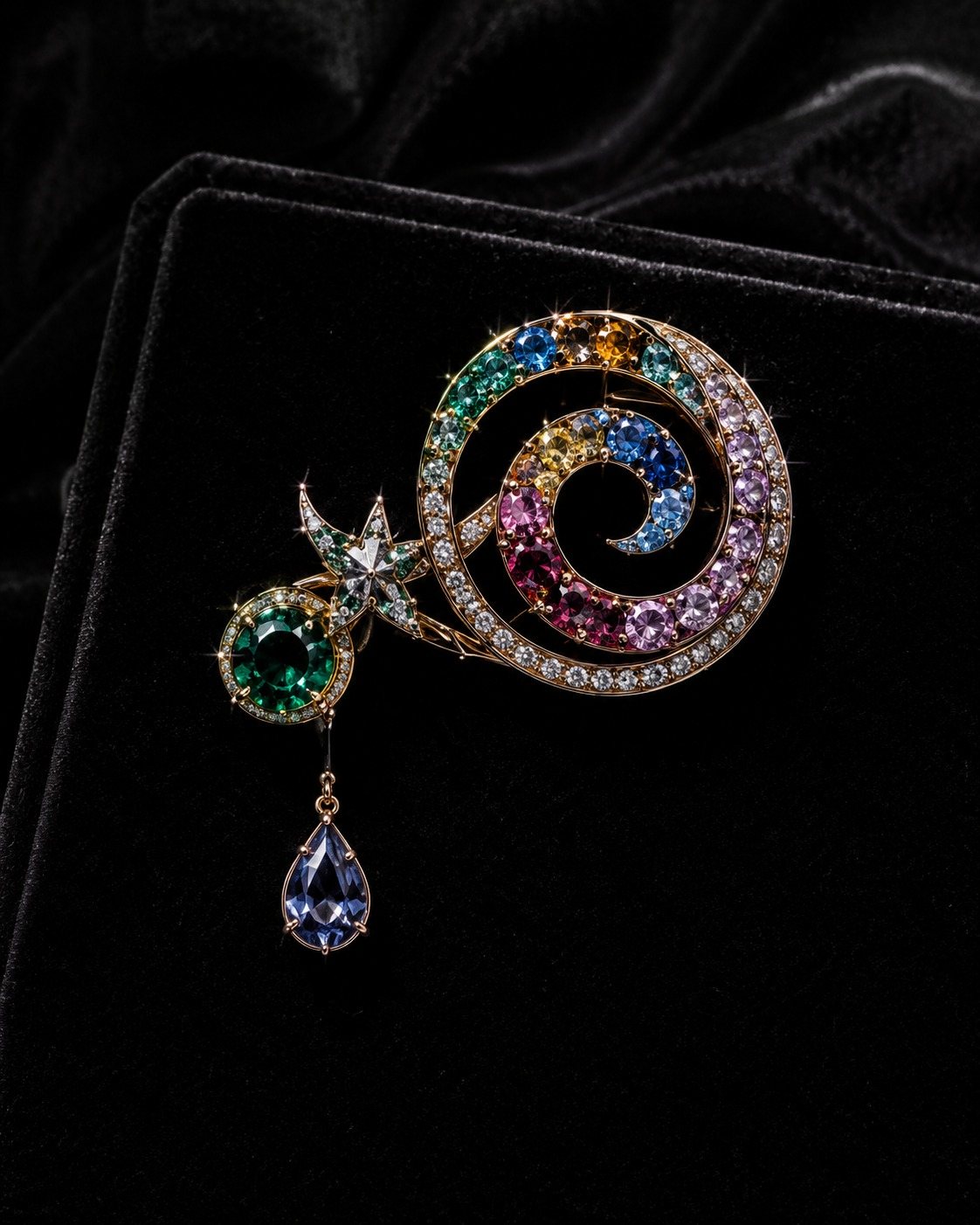 A World Unseen, multi-gem spiral brooch
